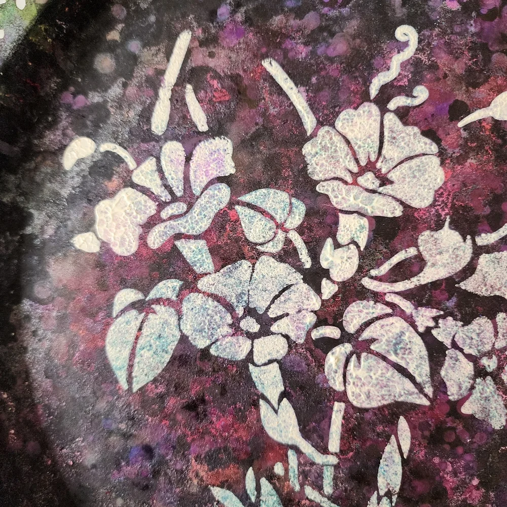 HANDCRAFTED Upcycled Metal Tray HANDPAINTED Tabletop Art Decor Floral Artwork